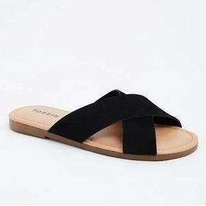 Black Genuine Suede Cross Strap Slides